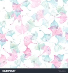 watercolor leaves on white background with pink, blue and green colors stock photo edit