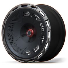 an image of a black wheel with red spokes