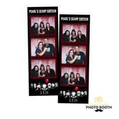 two pictures of people posing for a photo booth