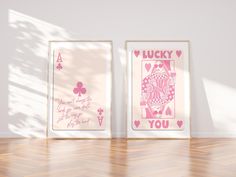 Playing Card Print Trendy Wall Art Prints Retro Bar Cart Decor Preppy Poster Pink Ace Card Clubs Maximalist Lucky You Queen Aesthetic Decor DIGITAL DOWNLOAD Indulge in this chic wall art collection featuring a pink Queen of Hearts and an Ace of Clubs with a motivational quote. This inspiring  "Lucky You" art set includes 2 digital prints, available for instant download and printing. Perfect for adding a cozy and playful touch to your home bar, or office. These prints are also great for enhancing Pink Ace Card, Trendy Wall Art Prints, Playing Card Print, Hearts Aesthetic, Retro Bar Cart, Ace Card, Chic Wall Art, Cart Decor, Poster Pink