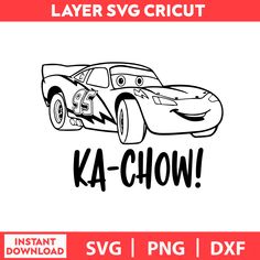 a cartoon car with the words ka - chow on it