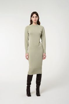 Long sleeve sweater dress with round neck. Midi length. Body: 95% Cotton, 5% Cashmere Made in Georgia Round Neck Sweater, Long Sleeve Sweater Dress, Round Neck Sweaters, Xl Dress, Cotton Dress, Moda Operandi, Dresses Xs, Sleeve Sweater, Cotton Dresses