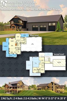 two story house plan with 3 car garage and attached living area, open floor plan