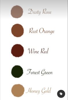 four different shades of wine red, forest green, honey gold and rust orange