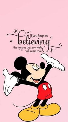 a cartoon mickey mouse with the words believing on it's face and an image of person