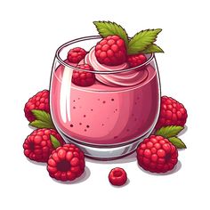 raspberry smoothie in a glass with berries around it