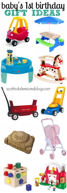 baby's first birthday gift ideas for boys and girls with toys in the background