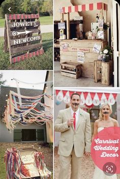 a collage of pictures with different types of wedding decorations and items for sale on the street