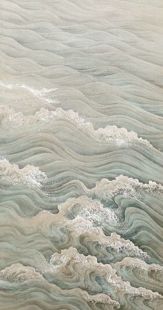 an abstract painting of waves in the ocean with white and blue colors on it's surface