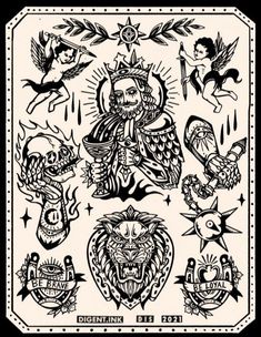 an old school tattoo design with various symbols