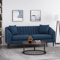 a living room scene with focus on the sofa