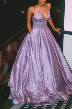 Lilac Prom Dress, Prom Dress With Train, Evening Dress Long, A Line Evening Dress, Prom Dresses With Pockets, Spaghetti Strap Prom Dress, Sequin Prom Dress, Cute Prom Dresses