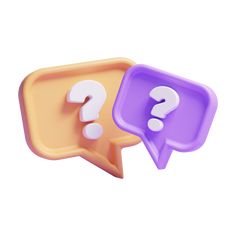 two colorful speech bubbles with question marks on the top one is yellow and purple, while the other has white