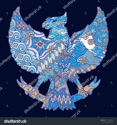 an artistic blue bird with ornate patterns on it's wings, against a dark background