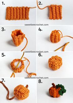 instructions to crochet an apple ornament for the fall and winter holidays