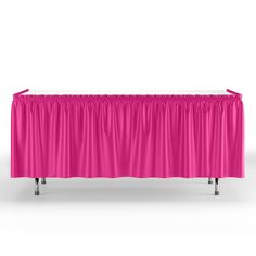 a pink table cover with metal legs