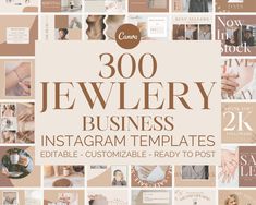 a collage of photos with the words 300 jewelry business instagram templates