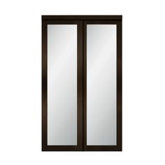 an image of a sliding glass door with dark wood frame and frosted glass doors