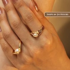 Adorn your finger with a touch of elegance with our Gold Pearl Rings. Whether you're attending a cocktail party, adding a hint of glamour to your everyday outfit, or searching for the perfect accessory to complement your bridal look, our ring is sure to make a statement.  💖Please be aware that natural pearls may exhibit variations in shape and minor surface irregularities, serving as evidence of their organic origin. ✨Specifications: - Size: Adjustable (Feel free to leave us your ring size when ordering and we'll adjust it for you before shipping to ensure a perfect fit without any hassle.) - Metal: 18K gold plated brass - Pearl: Natural freshwater pearls - Weight:    Style 1 - Gold Branch Pearl Ring: 3.4g   Style 2 - Gold Curve Pearl Ring: 2.8g   Style 3 - Gold Bamboo Pearl Ring: 5g - Ni Dainty Open Ring For Party, Delicate Gold Rings For Party, Minimalist Open Ring Jewelry For Party, Minimalist Open Ring For Party, Delicate Gold Party Rings, Dainty Gold Rings For Party, Elegant Gold Pearl Ring For Party, Elegant Toe Rings For Parties, Gold Pearl Rings