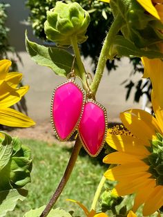 Hot pink dangles approx 2 in. Pink Drop Earrings With Ear Wire, Trendy Pink Dangle Jewelry, Handmade Pink Drop Jewelry, Adjustable Pink Teardrop Jewelry, Adjustable Teardrop Pink Jewelry, Trendy Pink Drop Earrings, Trendy Pink Dangle Earrings, Pink Drop Earrings For Party, Adjustable Pink Dangle Earrings