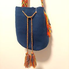 Wayuu Mochila Bag- Handmade In Colombia- 100% Aunthentic Size Large Blue Pouch Hobo Bag For Travel, Blue Pouch Hobo Bag For Everyday Use, Casual Handmade Bag With Adjustable Strap, Casual Handmade Bags With Adjustable Strap, Casual Handmade Adjustable Shoulder Bag, Casual Adjustable Handmade Shoulder Bag, Everyday Blue Pouch Hobo Bag, Blue Crochet Bag For Gift, Daily Use Woven Bag With Adjustable Strap