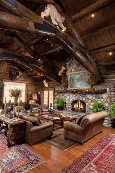 the living room is decorated in rustic style