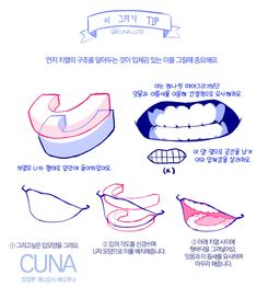 the instructions for how to draw mouth shapes in different ways, including teeth and gums