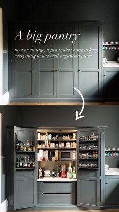 an open pantry with lots of bottles in it