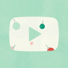 an animated video player with green and red balls on it's face, in front of a blue background