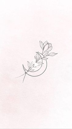 a black and white drawing of a branch with leaves on it's end, against a light pink background