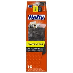 Hefty Heavy Duty Contractor Extra Trash Bags provide industrial-strength reliability and large-load capacity for your biggest, toughest cleanup jobs. Whether you're cleaning up DIY home improvement projects or dealing with commercial waste on the job site, these large trash bags come through without breaking a sweat or busting a seam. Thanks to the 2-mil-thick plastic used to manufacture these heavy-duty garbage bags, you get puncture and tear resistance you can rely on. Fill these Hefty plastic 55 Gallon, Garbage Bags, Trash Bag, Trash Bags, Diy Home Improvement, Household Supplies, Household Essentials, Home Improvement Projects, Clean Up