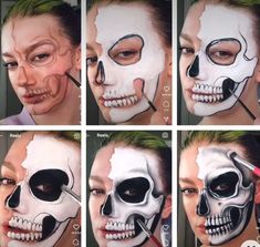 Horror Face Paint, Skeleton Face Paint Easy, Spooky Sewing, Spooky Craft, Skeleton Face Paint, Spooky Fashion, Beautiful Halloween Makeup, Spooky Makeup, Skull Face Paint