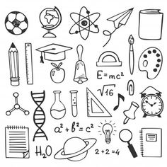 hand drawn school and science icons