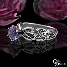 See more stone & metal options here: www.etsy.com/shop/CelticEternity?search_query=3177 Band Height: 6.7 mm near the wolves, 3mm at back band Stones: 1x 6.5mm Alexandrite This intricate ring features two protective wolves surrounded by traditional Celtic knotwork. The wolf is a symbol of guardianship, ritual, loyalty, and spirit. Wolf has the ability to make quick and firm emotional attachments, and can trust their own instincts. Every ring is handmade to order and in YOUR CUSTOM size; we do not keep backstock. Please buy our refundable ring sizer (BEFORE ORDERING) if you have not been sized by a professional jeweler: www.etsy.com/listing/937178260 About This Item: Cast in solid 925 sterling silver (nickel-free), these rings are made of 100% recycled metal. We hallmark all our rings with c Silver Wolf Ring, Intricate Ring, Spirit Wolf, Wedding Ring Silver, Intricate Rings, Wolf Ring, Celtic Knotwork, Silver Wolf, Celtic Jewelry