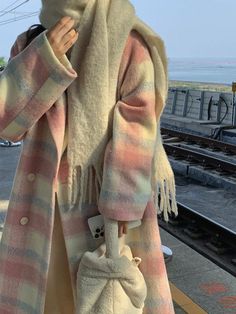 Long Pink Coat, Korean Fashion Office, Plaid Outerwear, Pink Winter Coat, Woolen Coat Woman, Winter Trench Coat, Long Coats, Coats Women, Women Overcoat