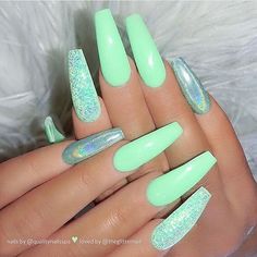 Nail Designs Colors, Nail Art Vert, Den Designs, Best Nail Designs, Green Nail Art, Nagellack Trends, January Nails, Long Acrylic, Coffin Nails Long