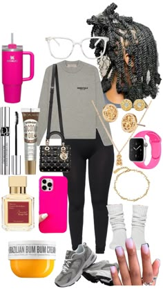 Outfit Layout, Women Outfit, Black Leggings, Layout, Leggings, Energy, Pink, Black