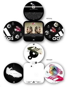 several different types of cd's and discs with the same image on them, all in black and white