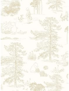 a wallpaper with animals and trees in beige, on white paper that is very similar to the background