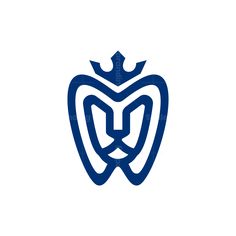 a blue and white logo with a crown on top