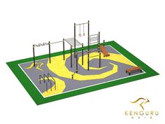 an image of a playground set with swings and climbing bars for children to play on