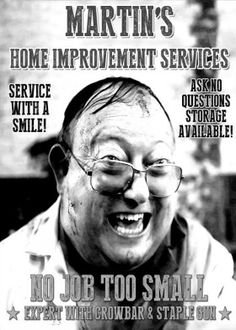 an advertisement for martin's home improvement services, featuring a smiling man with glasses