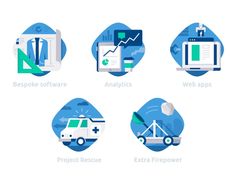 six flat icons with different types of devices