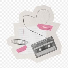 an old tape recorder and some paper with hearts on it