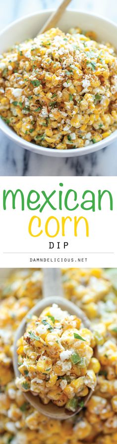 mexican corn dip recipe in a white bowl