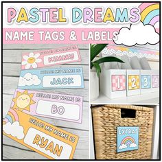 pastel dreams name tags and labels