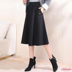 Qteee - Chic High-Waisted A-line Midi Skirt with Stylish Flared Hem and Solid Color Skirts Midi High Waisted, Types Of Skirts, Olivia Mark, Victorian Fashion, A Line Skirt, A Line Skirts, Knee Length, Midi Skirt, A Line