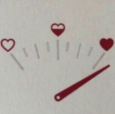 the speedometer has hearts on it and is marked with red ink, as well as an arrow