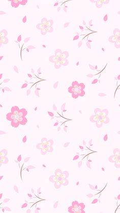 pink flowers and leaves are on a light pink background with white, brown, and yellow accents