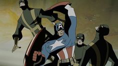 captain america and the avengers team up in an animated scene